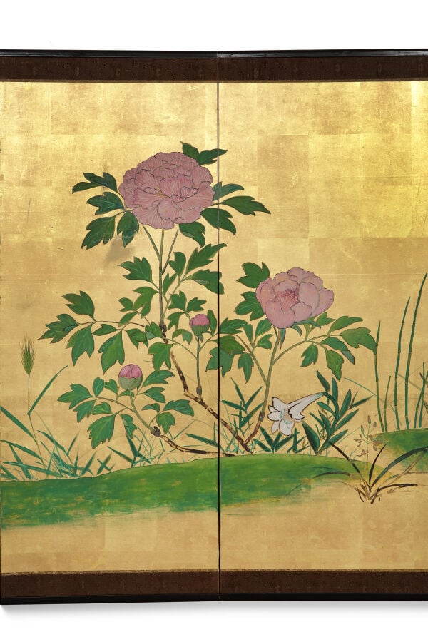 Paravent byôbu 屏 風 à six panneaux à décor d'un jardin de fleurs tranquille sur… Vente aux encheres – Auction House – Commissaire-priseur – Auctioneer - Boisgirard Antonini – Paris – Nice