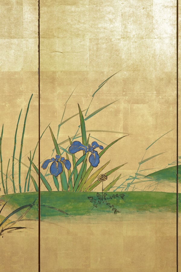Paravent byôbu 屏 風 à six panneaux à décor d'un jardin de fleurs tranquille sur… Vente aux encheres – Auction House – Commissaire-priseur – Auctioneer - Boisgirard Antonini – Paris – Nice