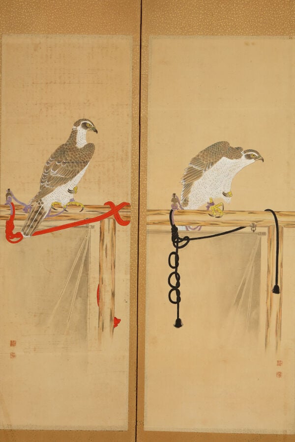 Paravent byôbu 屏 風 à six panneaux composé de six kakejiku 掛 け 軸 , chacune repré… Vente aux encheres – Auction House – Commissaire-priseur – Auctioneer - Boisgirard Antonini – Paris – Nice