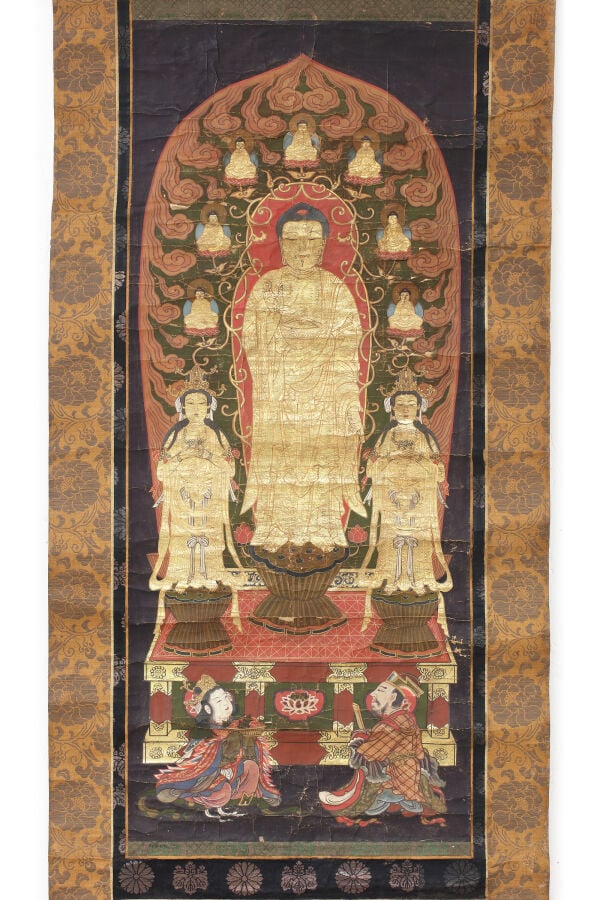 Peinture sur rouleau à suspendre de style thangka japonais 掛 け 軸 (kakejiku) rep… Vente aux encheres – Auction House – Commissaire-priseur – Auctioneer - Boisgirard Antonini – Paris – Nice