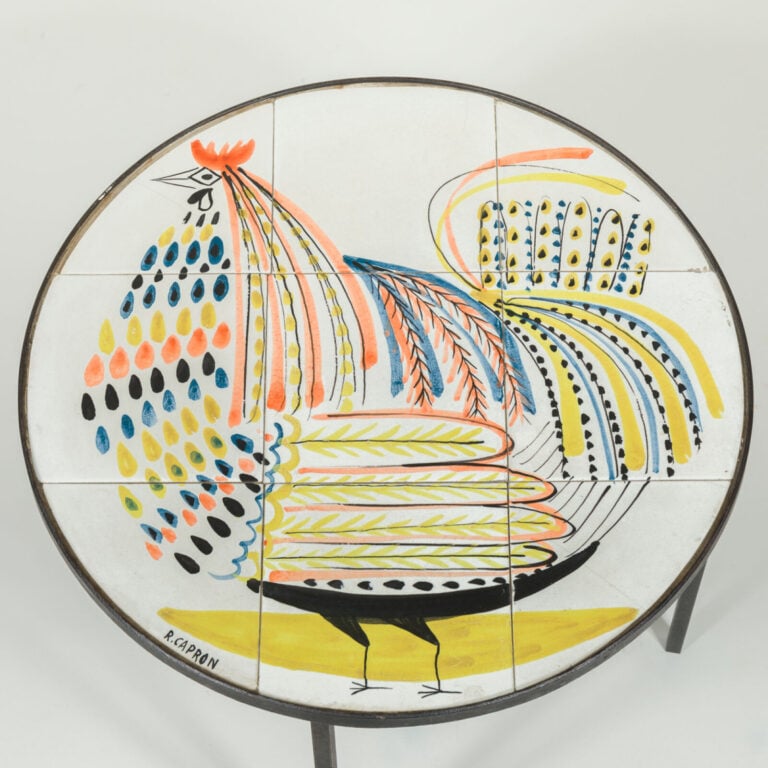 Roger CAPRON (1922-2006) - Table basse d'appoint à plateau circulaire en carrea… maison de vente aux encheres commissaire-priseur auction house boisgirard antonini