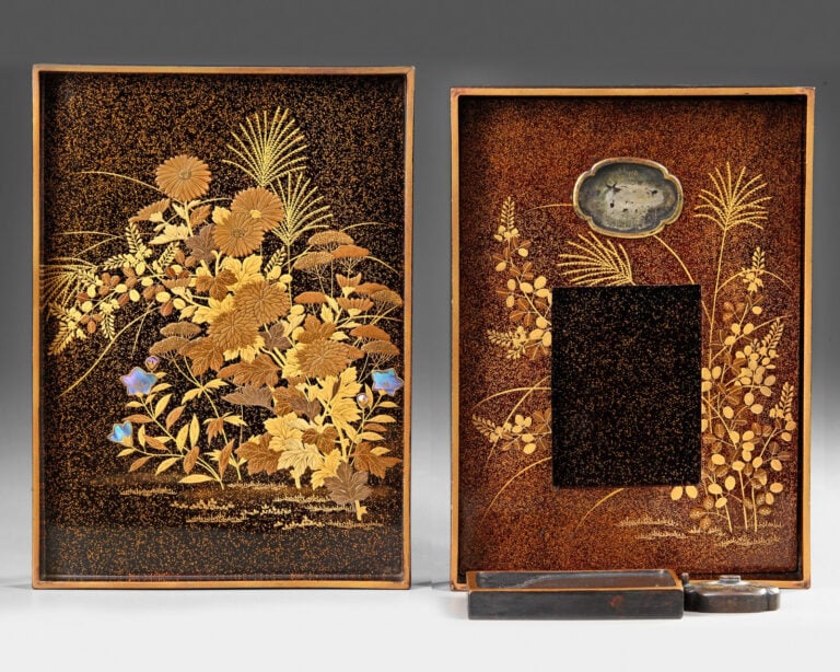 Suzuribako 硯 箱 (boîte à écrire ) laquée de forme rectangulaire à décor d'un cou… Vente aux encheres – Auction House – Commissaire-priseur – Auctioneer - Boisgirard Antonini – Paris – Nice
