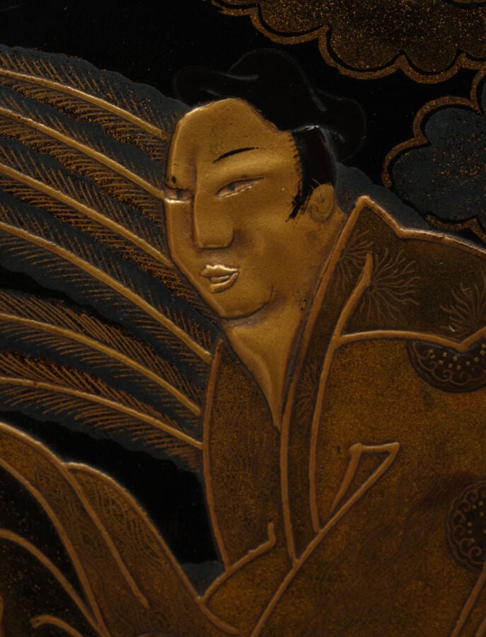 Suzuribako 硯箱 (boîte à écriture) représentant l'immortel chinois Mei Fu 梅福 (Bai…