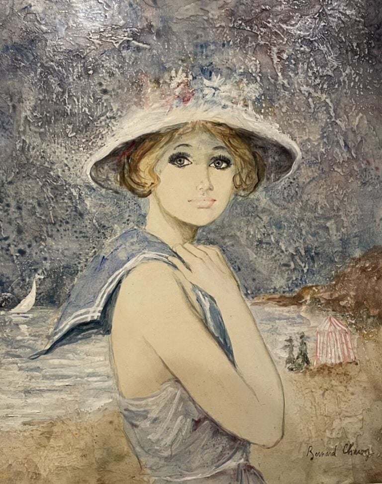 Bernard CHAROY (1931-2024) - Portrait de jeune femme au chapeau - Huile sur toi…
