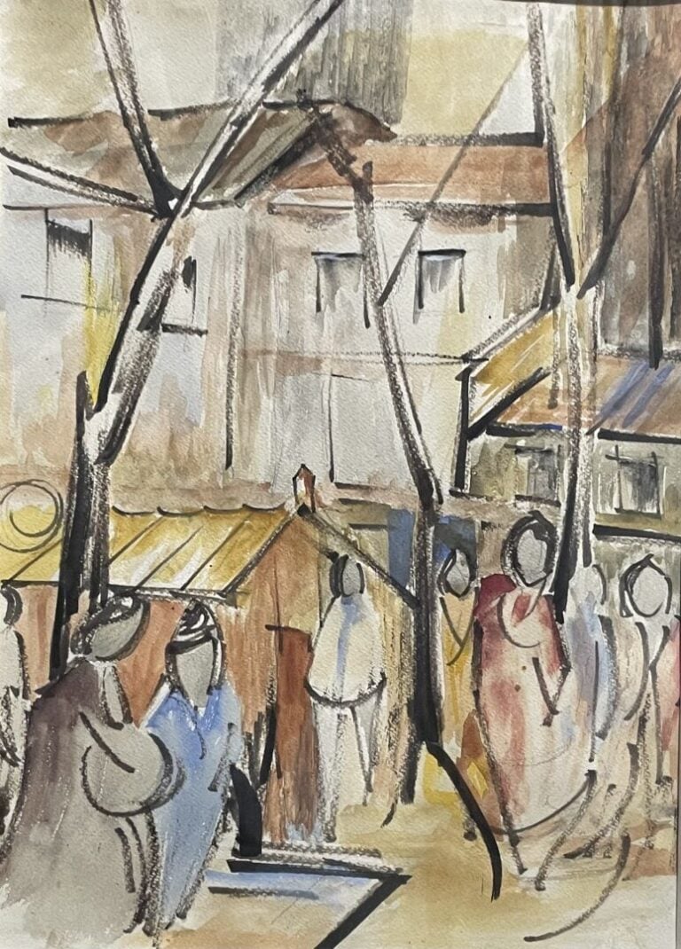 Ecole du XXe - Composition - Aquarelle et encre ? - 32 x22 cm
