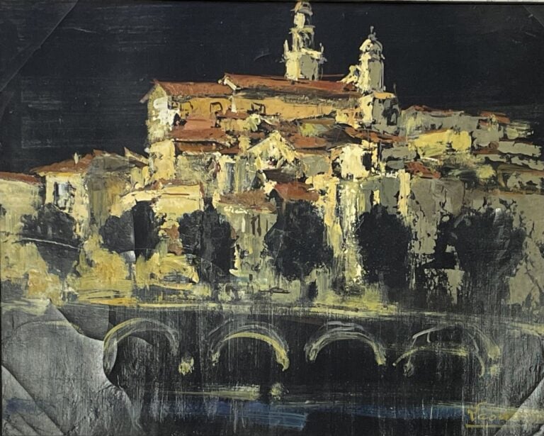 Ecole du XXe - Saint Paul de Vence - Huile sur toile, signée en bas à droite -…