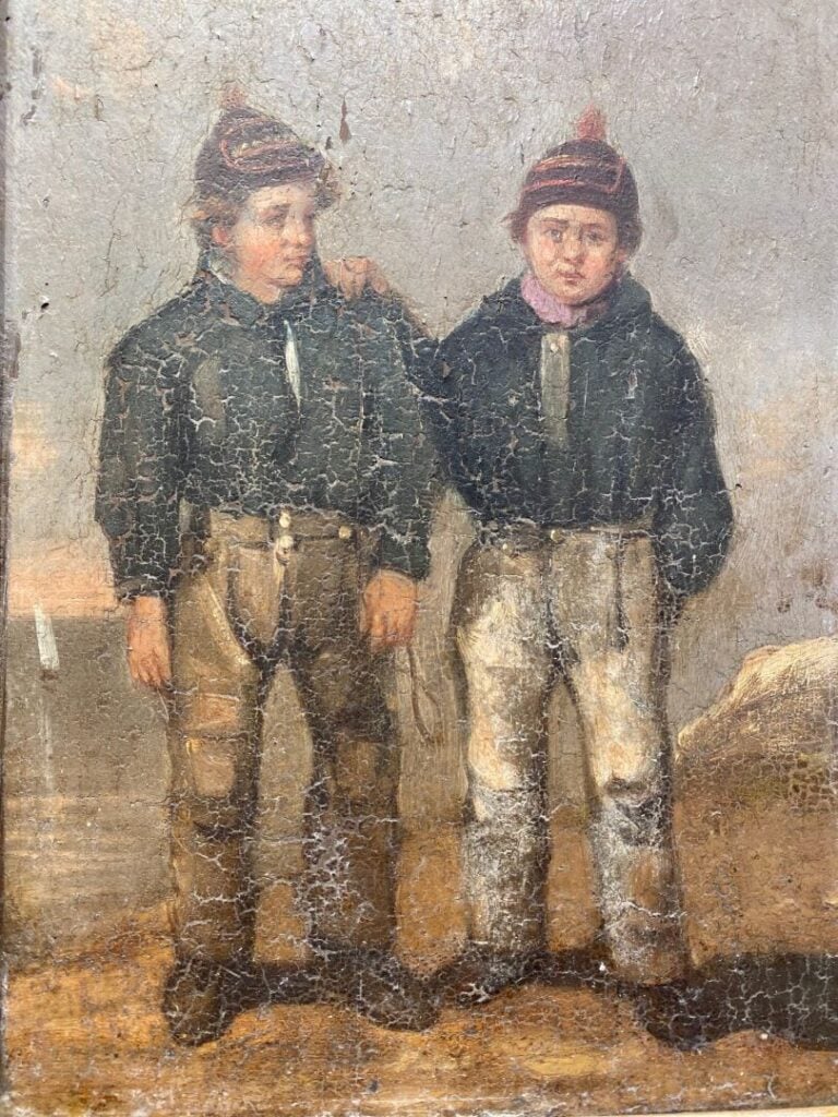 École française fin XIXe siècle - Portrait de deux jeunes garçons - Huile sur b…
