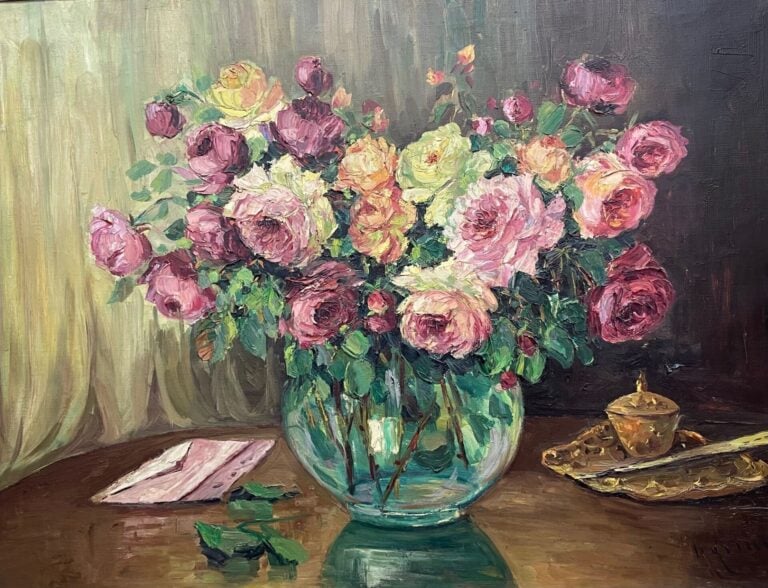 ECOLE XXe - Bouquet de fleurs - Huile sur toile - Signée en bas à droite. - 65…