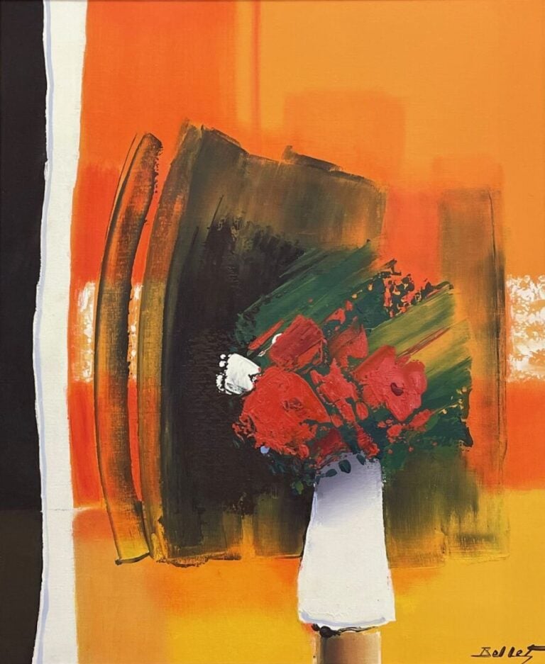Émile BELLET (1941-2002). - Vibrations oranges - Huile sur toile - Signée en ba…