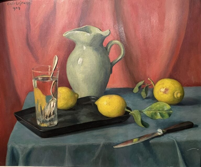 Émile LEJEUNE (1885-1964) - Nature morte au verre d'eau et aux citrons - Huile…