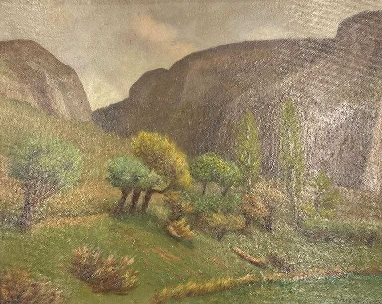 Émile LEJEUNE (1885-1964) - Paysage de montagne - Huile sur carton, signé en ba…