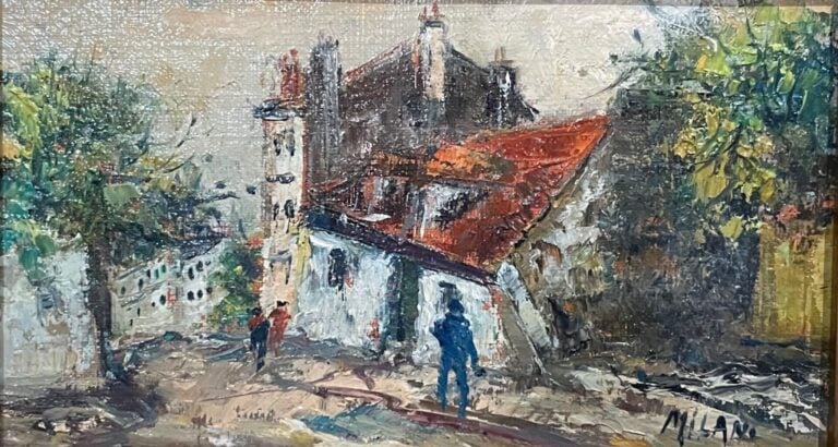 Milano (?) - Vue de village - Huile sur toile, signée en bas à gauche - 17,5 x…