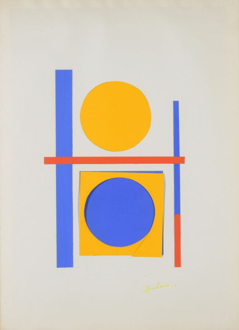 Albert CHUBAC (1925-2008) - Composition géométrique jaune et bleue - Collage su…