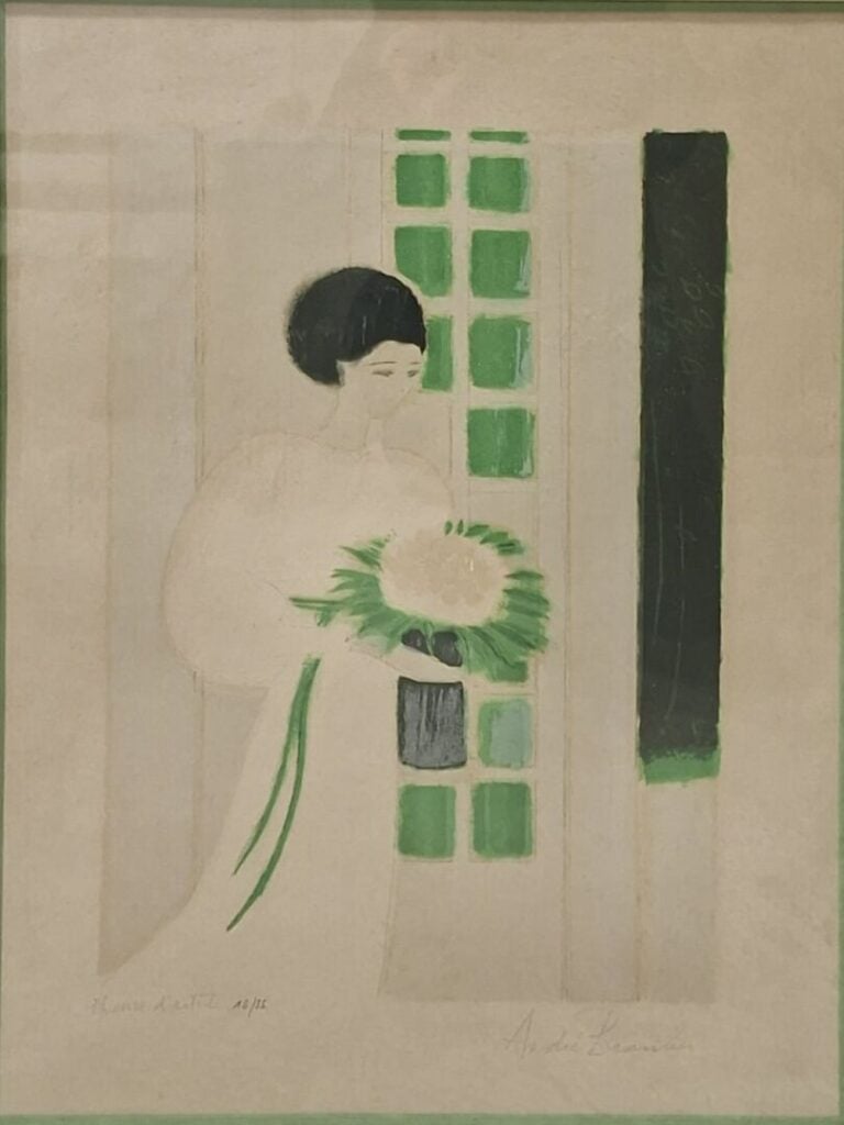 André BRASILIER (1929) - Femme au bouquet de fleurs blanches - Lithographie en…