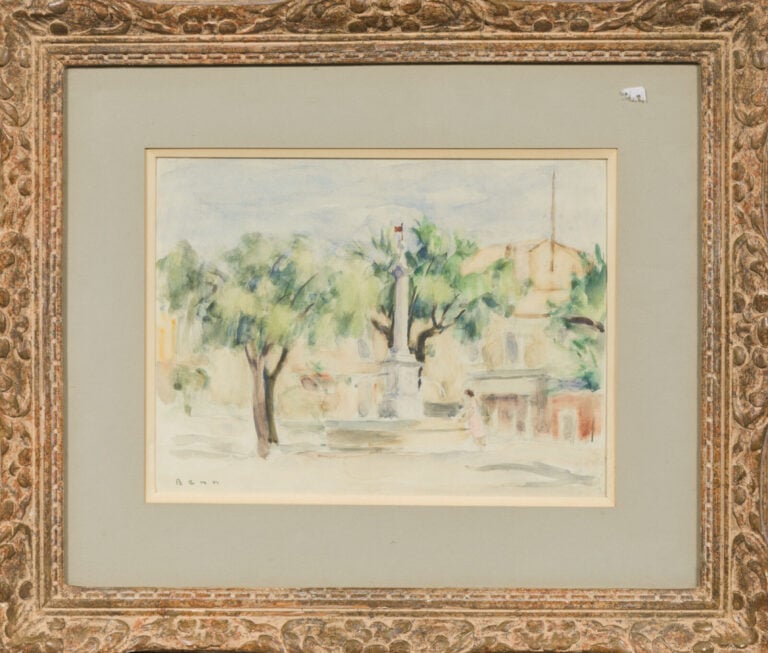 BENN (1905-1989) - Place de village avec fontaine - Aquarelle sur papier, signé…