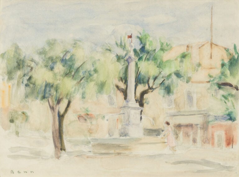 BENN (1905-1989) - Place de village avec fontaine - Aquarelle sur papier, signé…