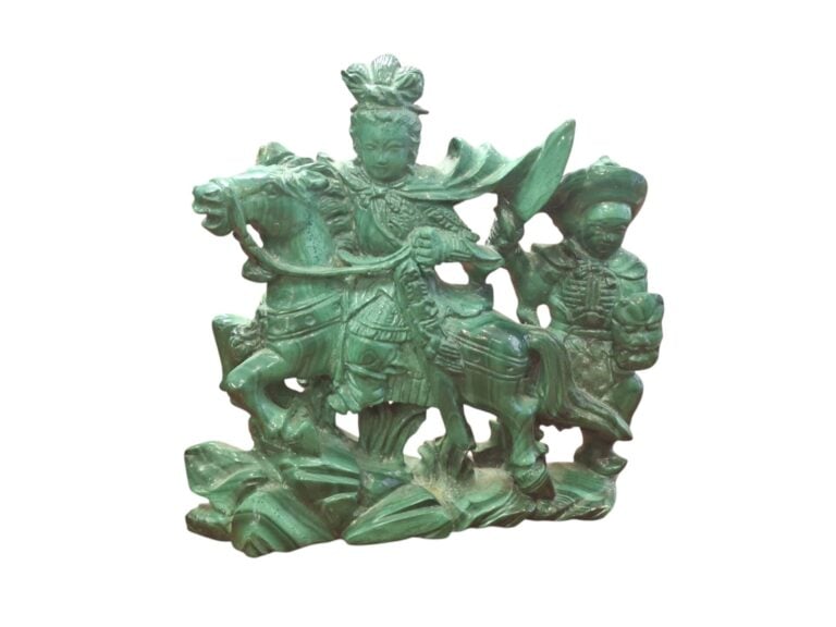 CHINE, 2nde moitié du XXe - Malachite rubanée, petit groupe (cavalière et son p…