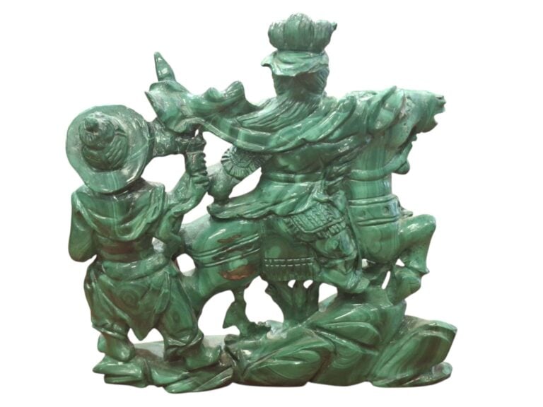 CHINE, 2nde moitié du XXe - Malachite rubanée, petit groupe (cavalière et son p…