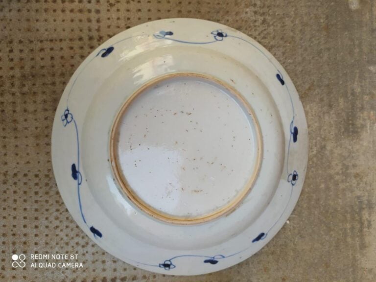 CHINE - Assiette kraak porcelaine, blanc et bleu, - D 21,5 cm - (Sauts d'émail)…