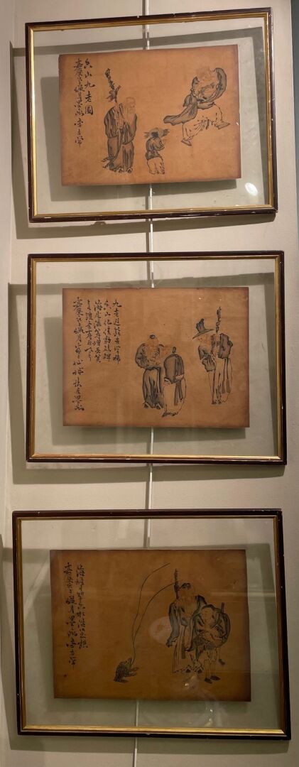CHINE, vers 1900 - Ensemble de dessins à l'encre de Chine sur papier comprenant…