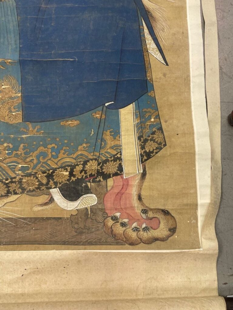 CHINE, XIXe, Période Qing - Peinture sur tissu représentant un dignitaire mandc…