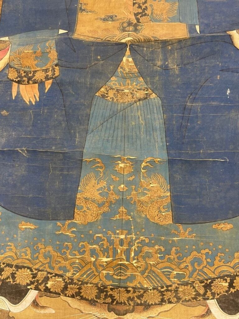 CHINE, XIXe, Période Qing - Peinture sur tissu représentant un dignitaire mandc…