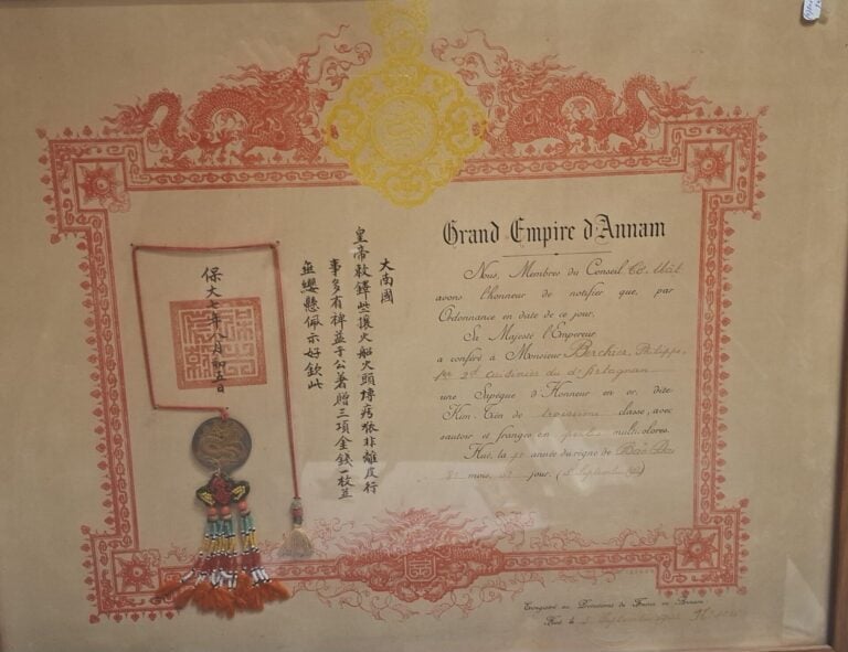 GRAND EMPIRE D'ANNAM - Médaille sapek - Diplôme du 1er et 2nd classe cuisinier…