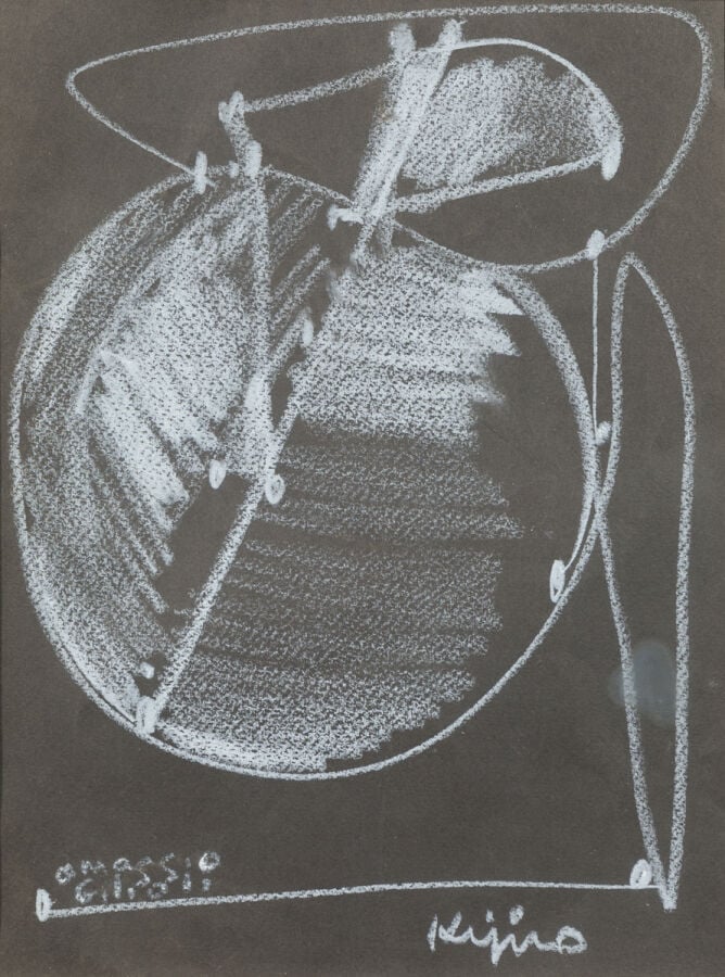 LADISLAS KIJNO (1921-2012) - Hommage à Gilioli - Craie blanche sur papier noir,…