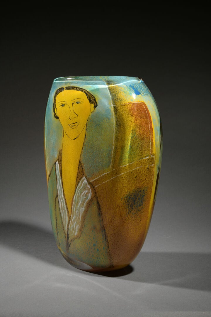 LOUMARI (XXe) - Important vase en verre à décor d'inclusions intercalaires poly…