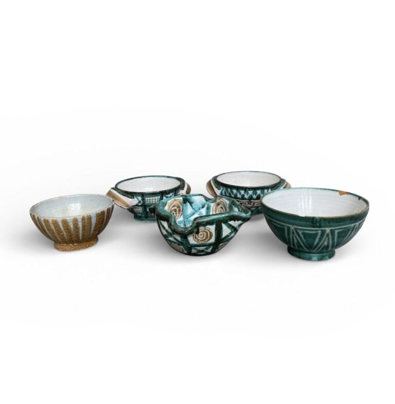 Robert PICAULT (1919-2000) - Lot de 5 pièces en céramique émaillée à décor géom…