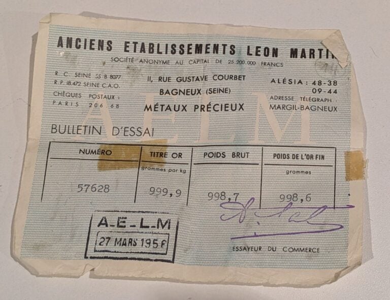 Un lingot or n°57628 avec bulletin d'essai - 998.79 g