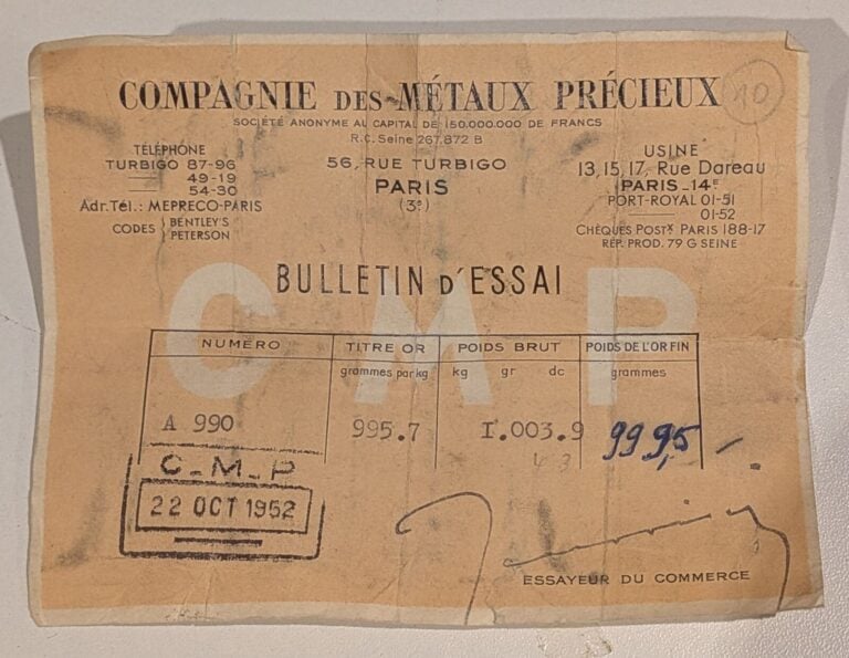 Un lingot or n°A990 avec bulletin d'essai - 1003.93g