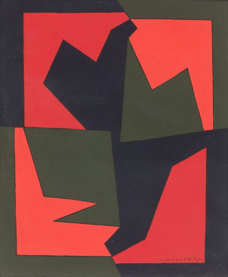VICTOR VASARELY (1906-1997) - Composition rouge et noire, c. 1950-1955 - Sans t…