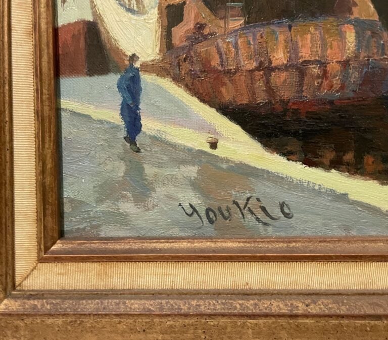 YOUKIO (XXème siècle) - Port en Bretagne - Huile sur toile, signée en bas à gau…