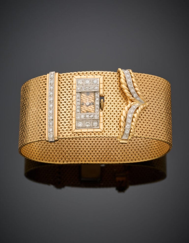 BETTETINI - BRACELET MONTRE manchette souple en or jaune (750‰) serti de diaman…
