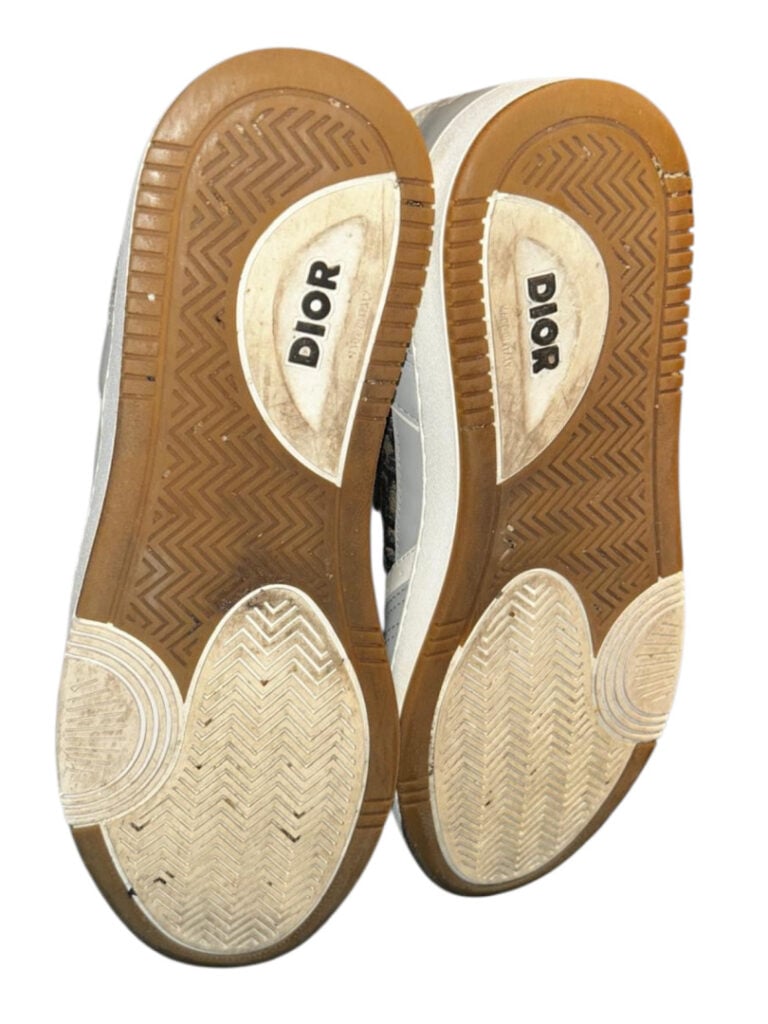 CHRISTIAN DIOR - Baskets basses « B27 » en cuir lisse gris et toile jacquard Di…