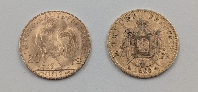 FRANCE - Ensemble de 2 pièces en or comprenant : - - 1 pièce de 20 Francs or Ma…