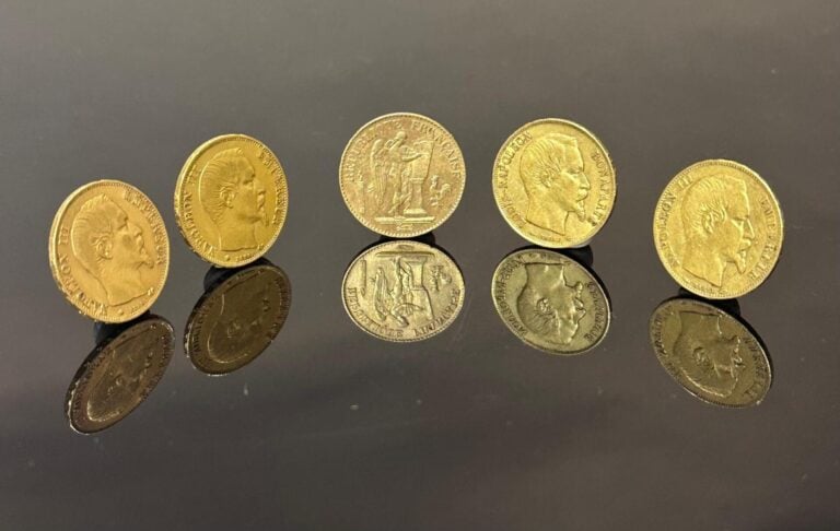 FRANCE - Lot de 5 pièces de 20 francs or - 1852, 1854, 1859, 1860 et 1891 - Poi…