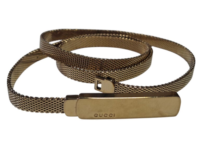 GUCCI - Ceinture en métal doré à maille milanaise, boucle rectangulaire à bords…