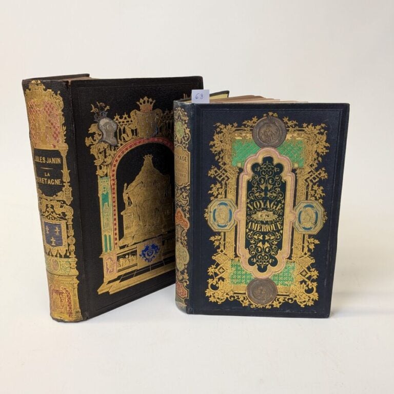 Jules Janin / La Bretagne + Voyage en Amérique. 2 cartonnages romantiques polyc…