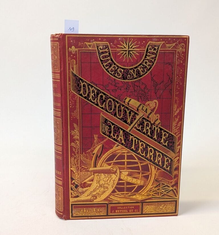 Jules Verne / Découverte de la Terre. Ed. Hetzel. Cartonnage à la sphère armill…