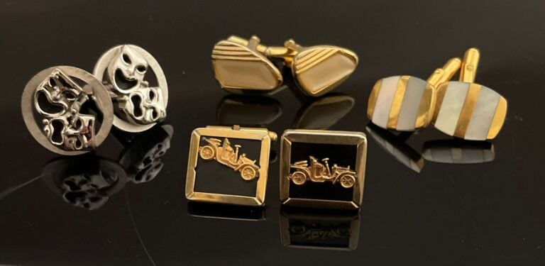 Lot de 4 paires de boutons de manchette en métal doré ou argenté, différents mo…