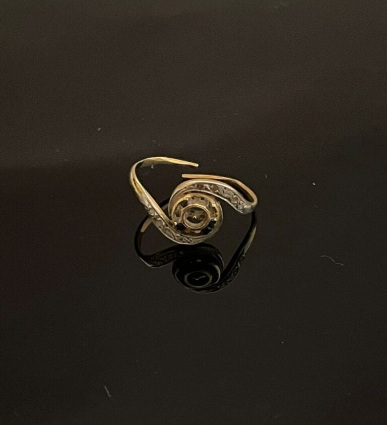 Lot de 5 petites bagues en ors jaune et gris (750) ornées de roses, semences de…