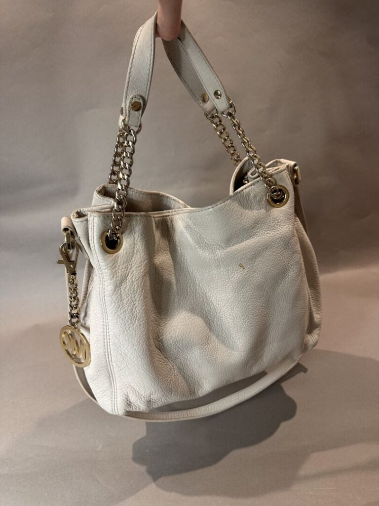 MICHAEL KORS - Sac en cuir crème, double poignée, bandoulière réglable en cuir…