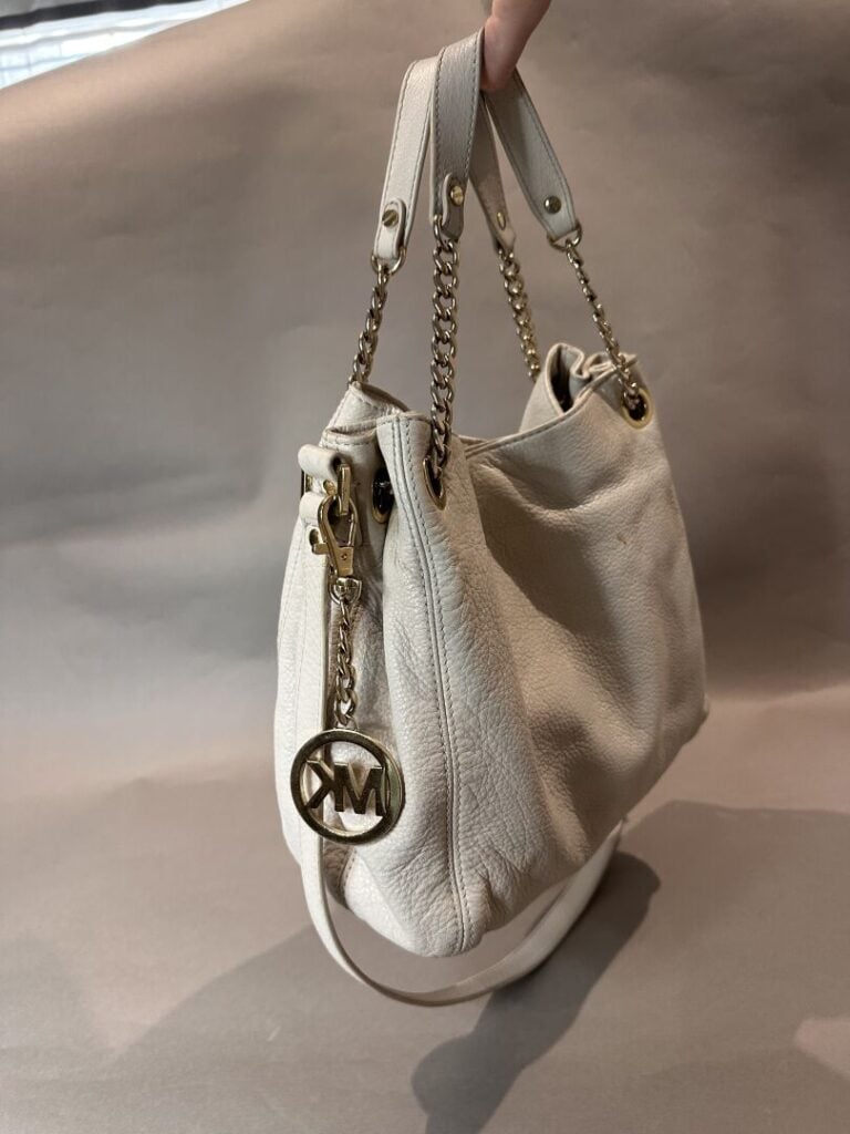 MICHAEL KORS - Sac en cuir crème, double poignée, bandoulière réglable en cuir…