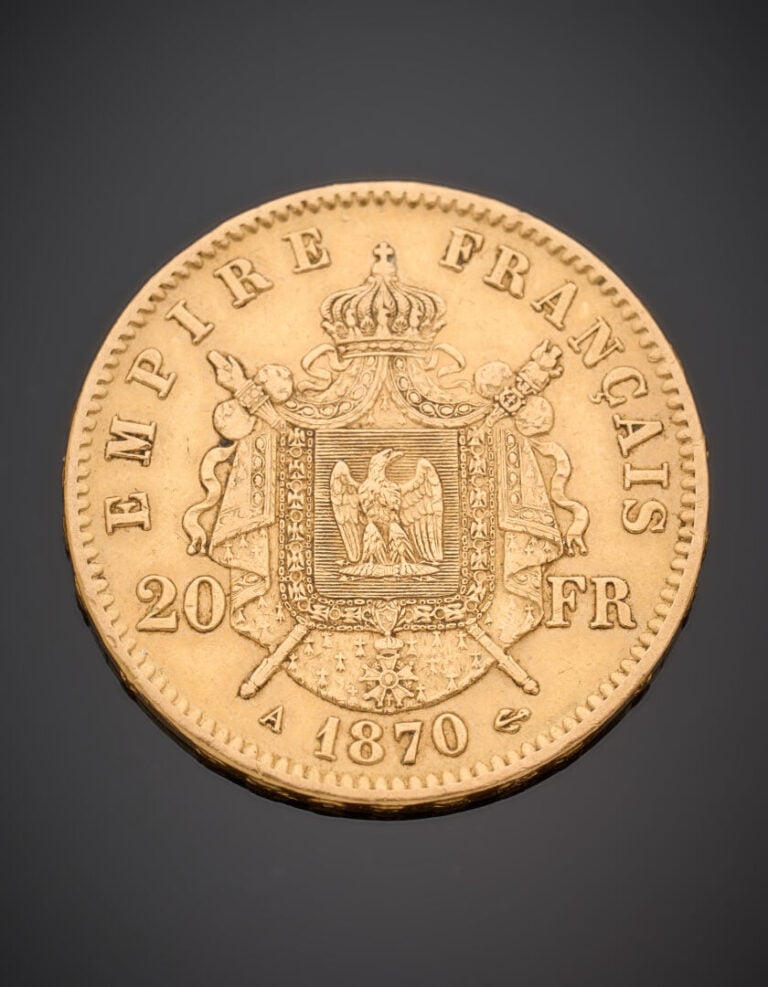 PIECE de 20 Francs français, Napoléon III tête laurée en or jaune (900%) datée…