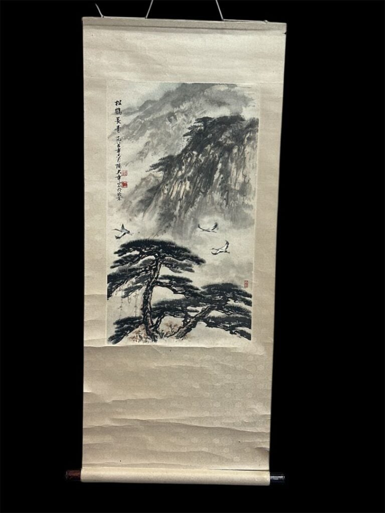 2 rouleaux dans le goût chinois - Encre sur papier marouflé sur tissu - H : 134…