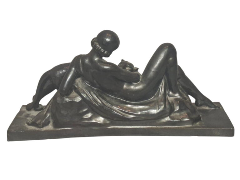 Alexandre OULINE (actif de 1918-1940), d'après - Femme et panthère - Groupe scu…