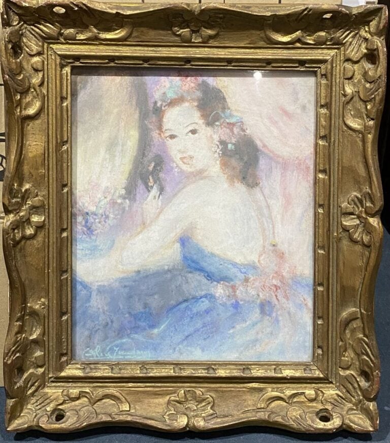 Alice JOURDAIN (XXe) - Femme au loup - Dessin au pastel - Signé en bas à gauche…