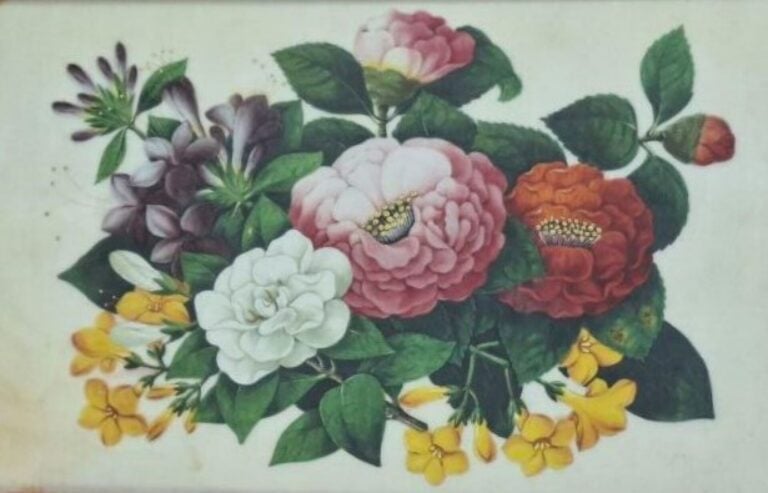 Canton, vers 1900 - Bouquets de fleurs - Deux peintures sur papier de riz - 26,…